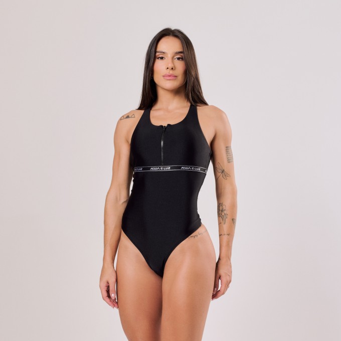 Body Preto com Zíper e Elástico Personalizado
