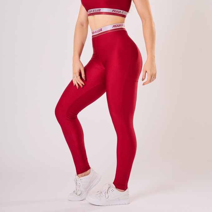 Calça Legging Vermelha Carmim com Elástico Personalizado