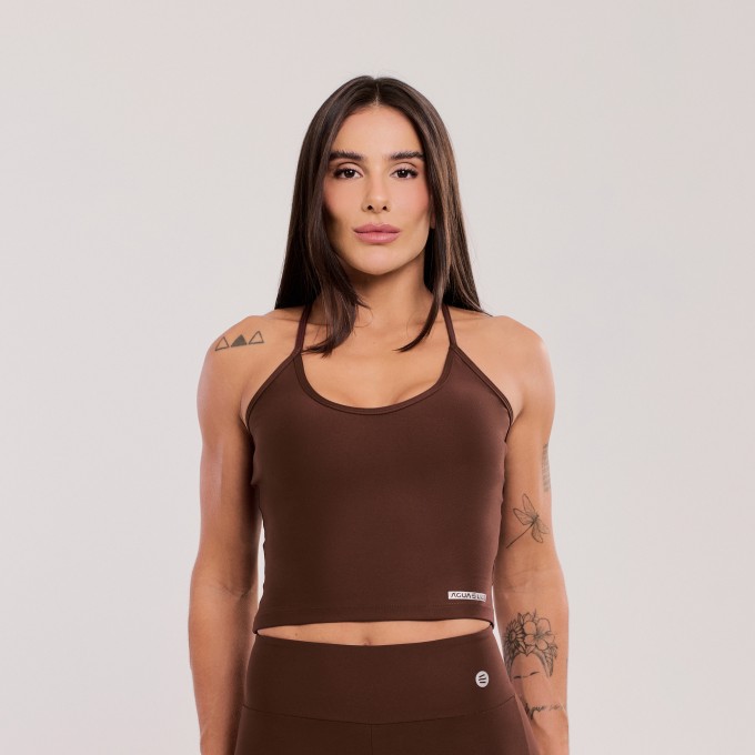 Cropped Alça Fina Marrom Escuro