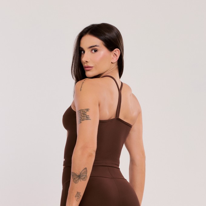 Cropped Alça Fina Marrom Escuro