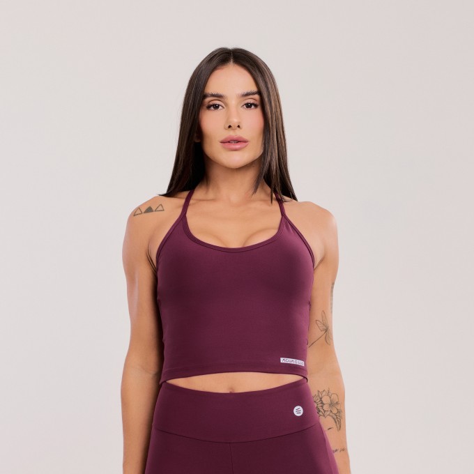 Cropped Alça Fina Vinho Rubi