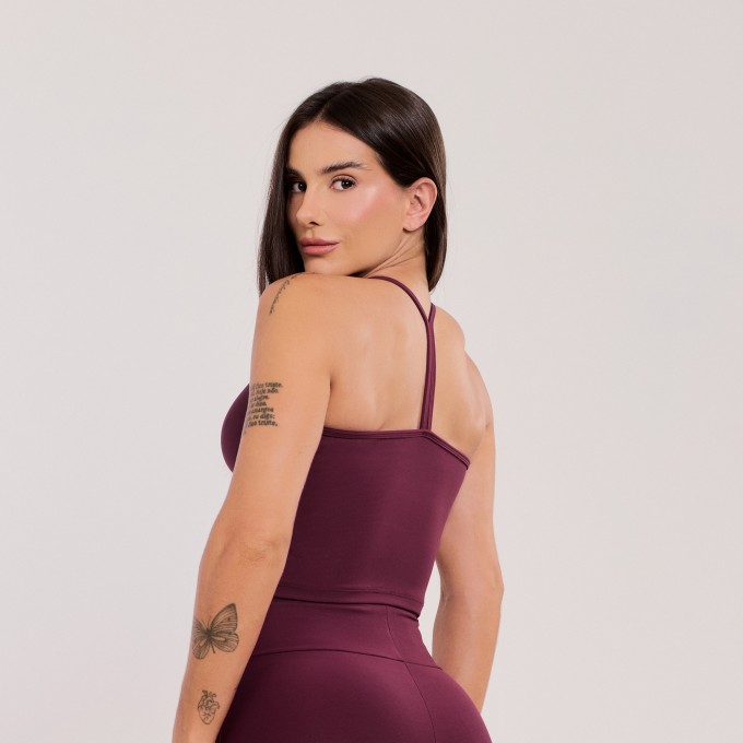 Cropped Alça Fina Vinho Rubi