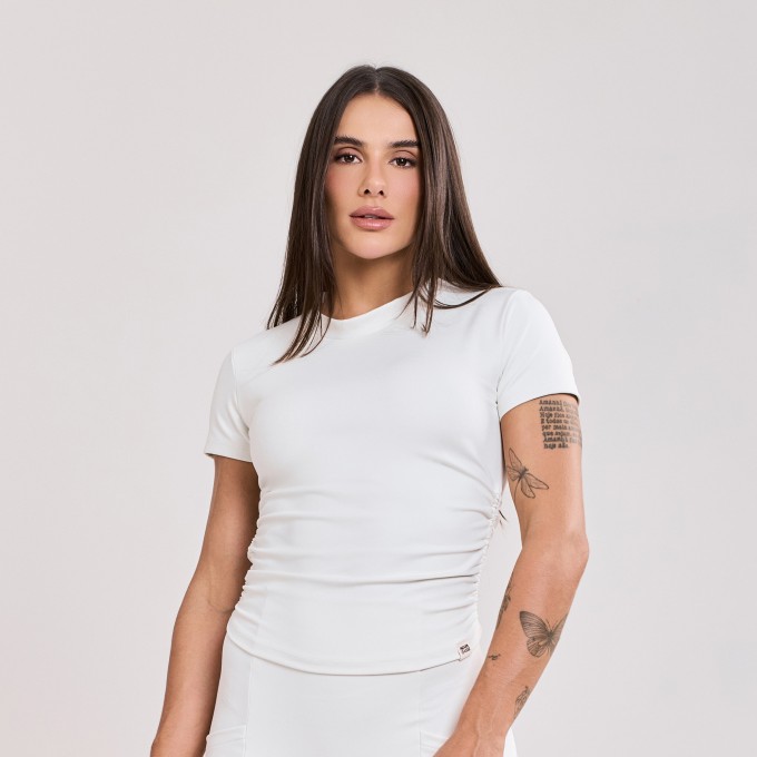 Blusa Manga Curta com detalhe Drapeado Off White