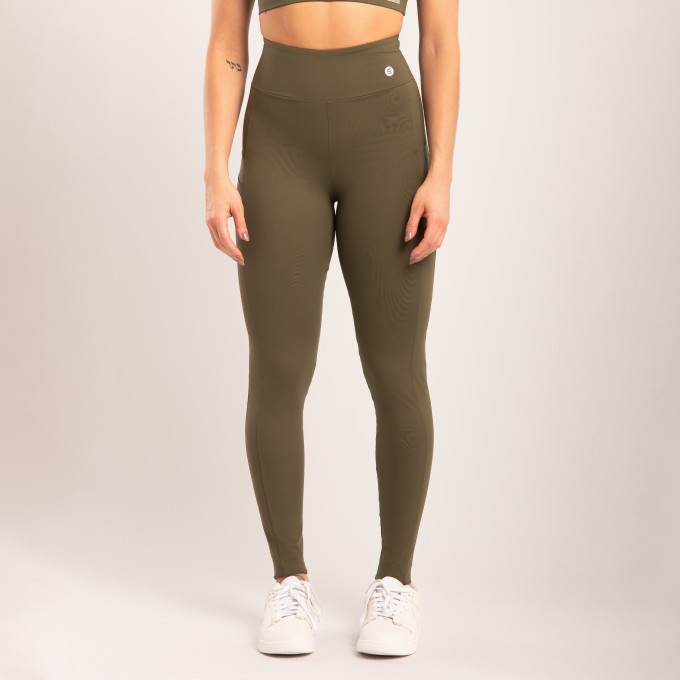 Calça Legging Verde Oliva com Recorte Tule