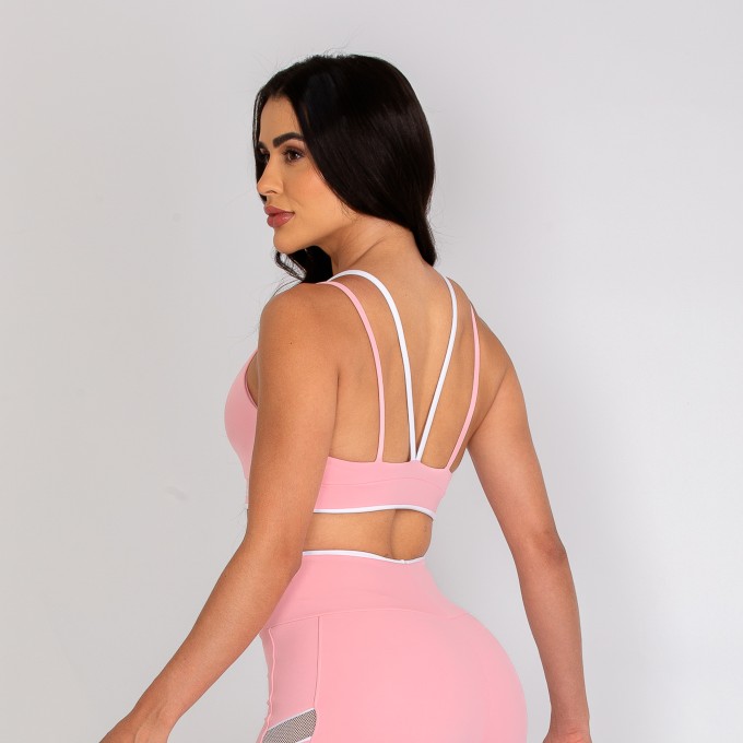 Top Camiseta Rosa Bebê com Alça Dupla