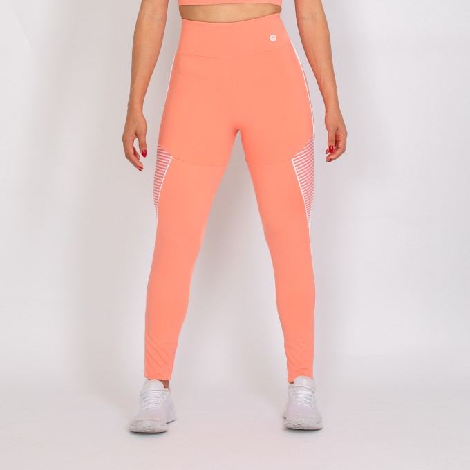 Calça Legging Pêssego com Detalhes em Listras