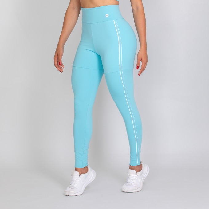 Calça Legging Azul Bebê com Detalhe Branco