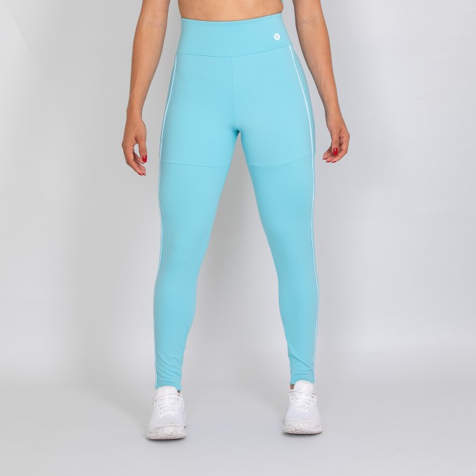 Calça Legging Azul Bebê com Detalhe Branco