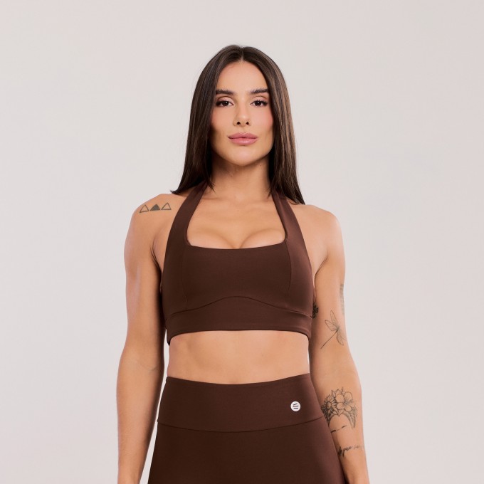 Top Decote Reto Marrom Escuro