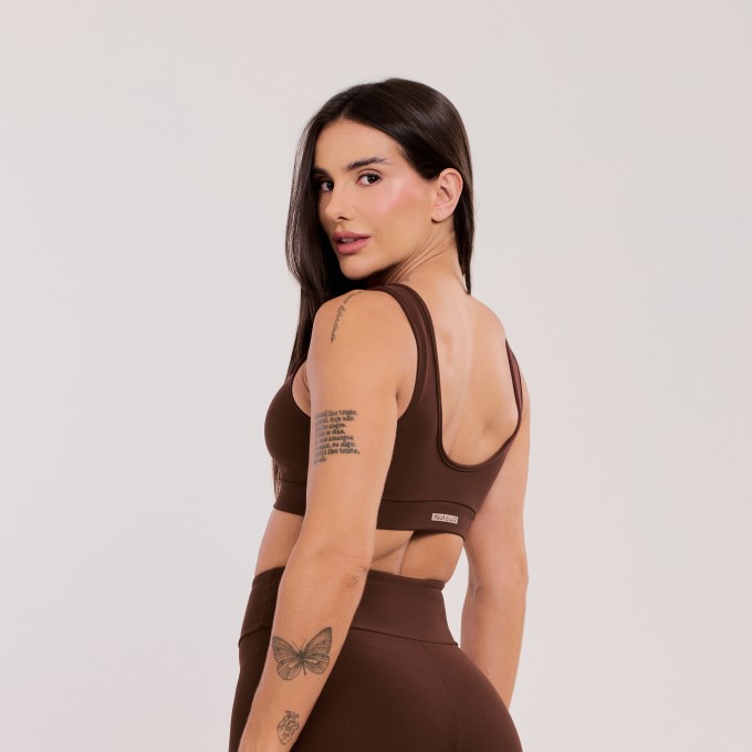 Top Básico com Alças Largas Marrom Escuro