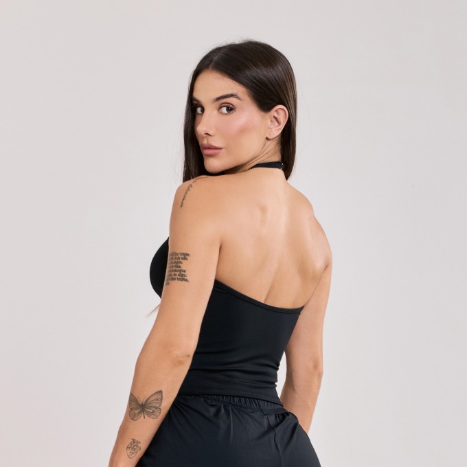 Cropped Alça Fina Frente Única Preto