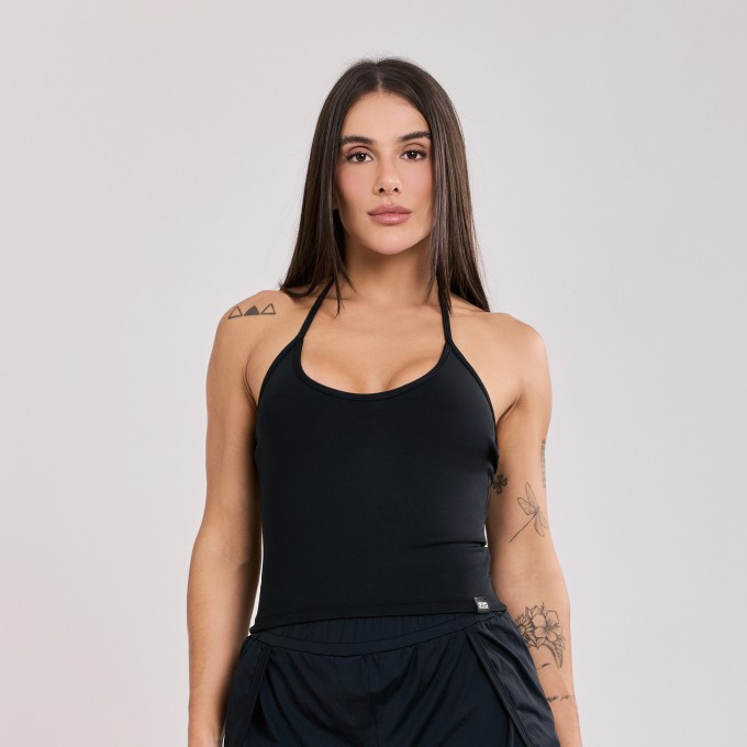 Cropped Alça Fina Frente Única Preto
