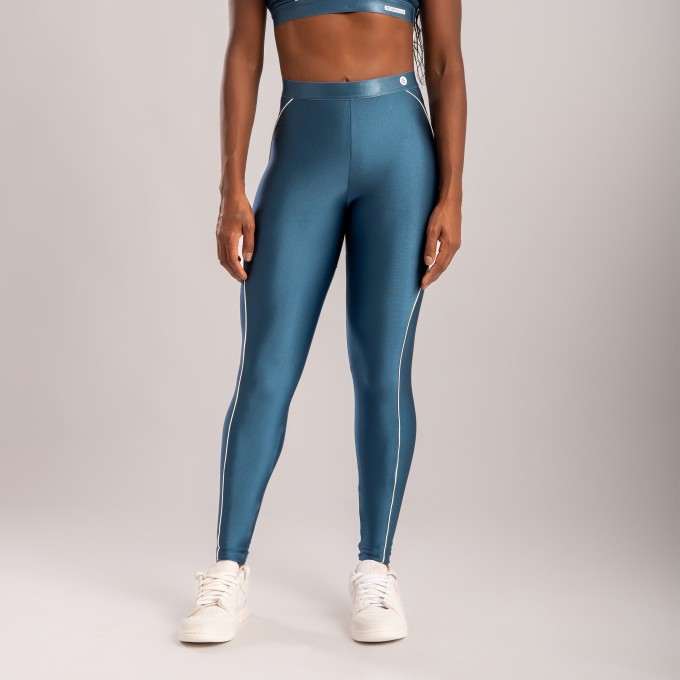 Calça Legging Azul Índigo com Friso Off White